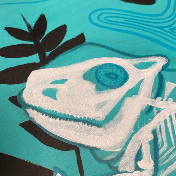 🎁 | Chameleon Skeleton Wooden Hanging Sign 11.5in hand painted original - Picture 8 of 11